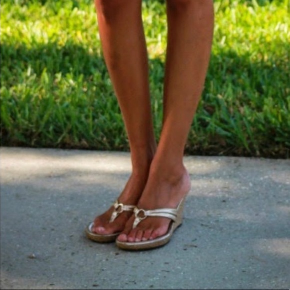 Lilly Pulitzer Gold McKim High Wedge sandals - Picture 6 of 15